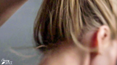 Cherry Grace in amateur fishnet bodystocking tease, blonde hair ponytail