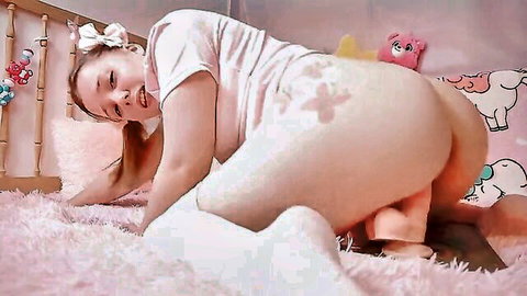 Redhead in tight white outfit teases in ageplay pose, taboo daddy kink