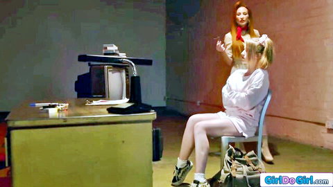 Redhead dominatrix starts ruthless lesbian conversion on big tits teen Ameena Green