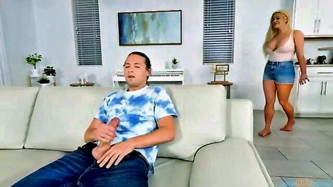 Spencer Scott as busty stepmom watches stepson with dildo
