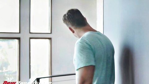 Chad White in light blue shirt back view from FamilyXXX throat fuck with Kyler Quinn
