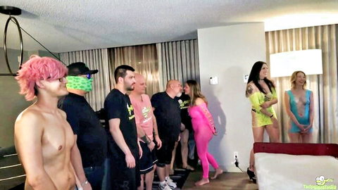 Rebel Rhyder, Sweet Sophia, Marie Fox in steamy group sex scene with pink-haired stud
