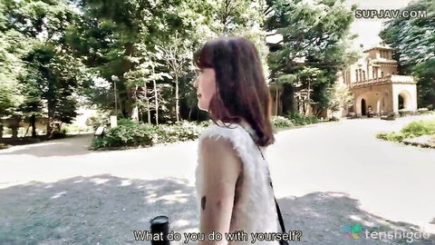 Cute Liliko-chan in white dress outdoors, teasing first orgasm