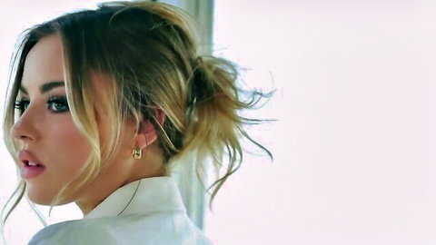 Anna Claire Clouds seductive blonde profile in white blouse
