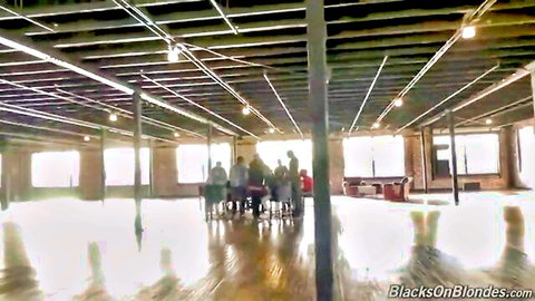 Cheating wife with BBC gangbang in loft, interracial group scene