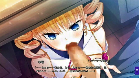 Blonde twintail anime girl with blue eyes sucks thick cock in POV close-up.