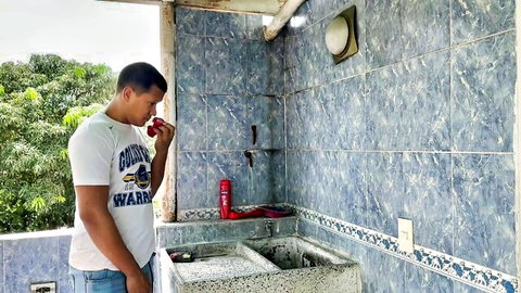 Saraymike hot Spanish amateur fixing water pump in bathroom