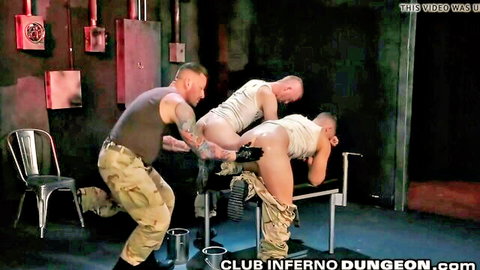 Two muscular white men fisted by daddy in intense gay threesome