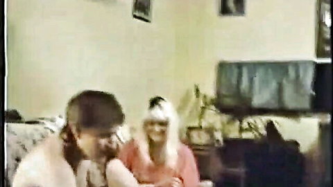 Adorable blonde white woman eagerly sucking cock on couch