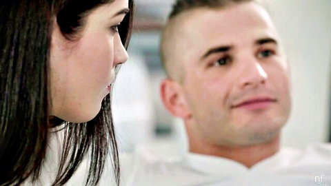 Evelyn Claire in passionate close-up with partner, handjob tease
