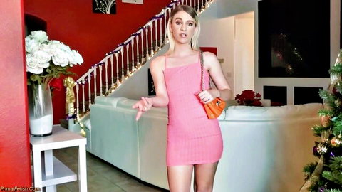 Jayden Black in sexy pink mini dress, teasing in PrimalFetish scene
