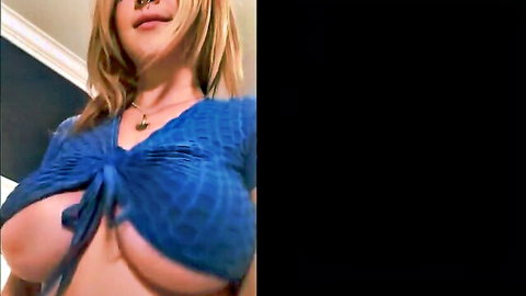 Gabbie Carter exposing massive tits in sheer blue top tease