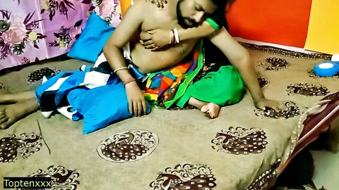 Desi bhabhi Antim and Indian gf Krishna in romantic saree embrace