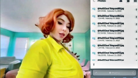 Chubby teen cosplay girl with red hair in yellow top seductive pose