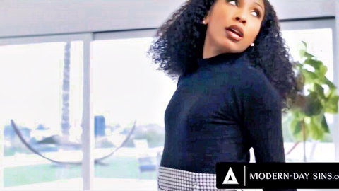 Olivia Jayy in sexy black turtleneck and skirt, ebony tease