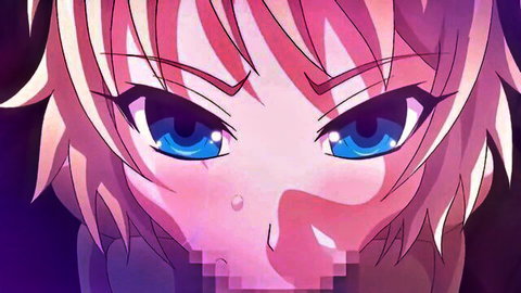 Intense close-up of blue-eyed blonde anime girl with pixel-censored mouth staring fiercely