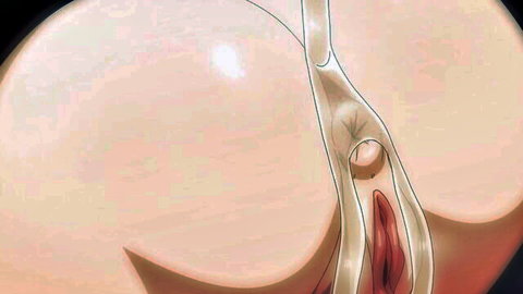 Uncensored futanari hentai close-up of busty demon redhead's genitals