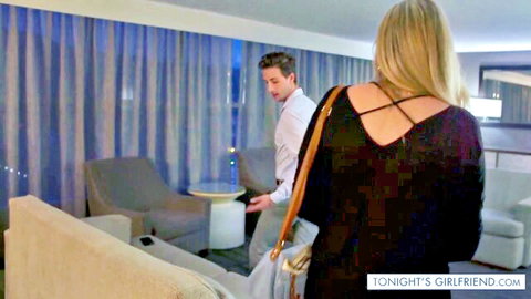 Julia Ann blonde MILF in sexy black top for role-playing hotel encounter