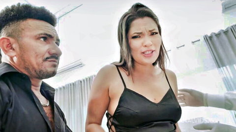 Lolla Lollynha in black dress with intense gaze in LegalPorno scene