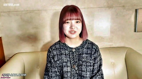 Hina-chan, 18-year-old Japanese cutie with red bangs in casual pose
