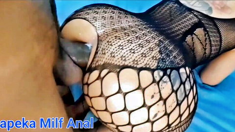 Curvy Latina MILF big ass anal fucked doggy style in fishnet stockings by thick BBC