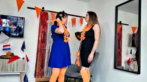 Daphne Laat and Melody Pleasure in sexy dresses and stockings, Dutch party vibe