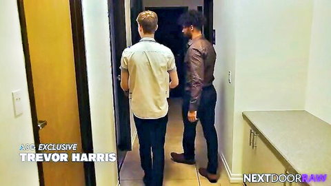 Muscular black hunk penetrates newbie twink in office flip fuck scene