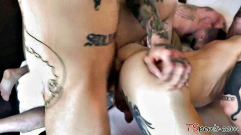 Tattooed t-girl in huge ass group anal sex, Evil Angel studio