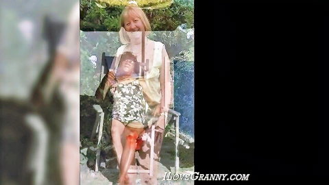 Big fat granny in white panties pulled down, exposing hairy ass with dripping fluid