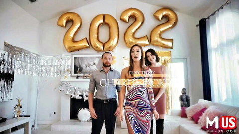 Anny Aurora in sexy dress with brunette for New Year threesome party