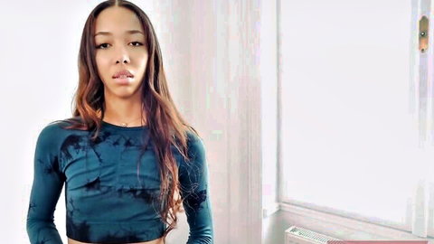 Lia Lin, multiracial Brazilian-Russian-Filipina beauty in teal tie-dye crop top