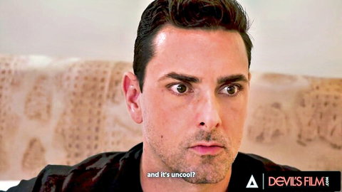 Shocked man in Devils Film cuckold scene with Kylie Rocket