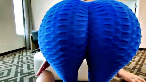 Krissy Lynn's big round ass in tight blue leggings, stepmom pose