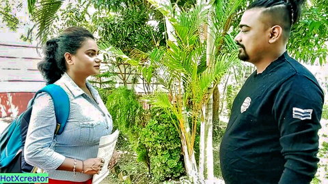 Indian desi woman in skirt and blouse chats with man before hardcore pounding