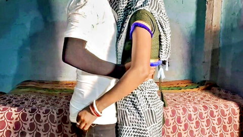 Desi Ashu hugs black lover in green saree, intimate couple embrace