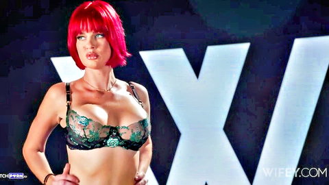 Samantha Sinz redhead in black lace lingerie posing seductively
