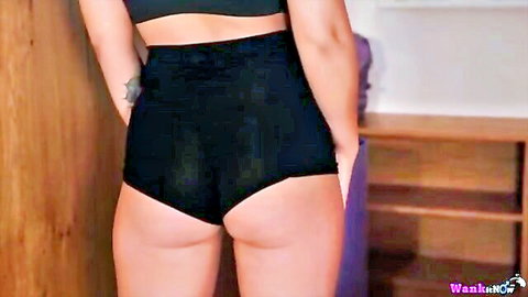 Miss Chloe Good in tight black shorts, athletic ass view during workout
