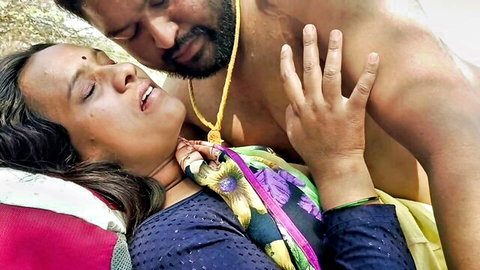 Hot Indian desi couple in passionate embrace, girlfriend in saree