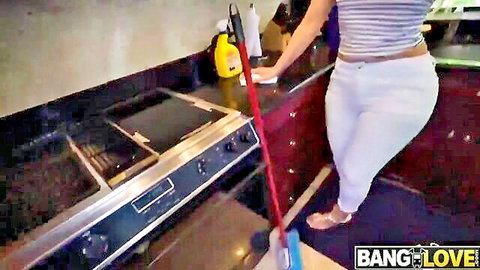Alexis Andrews curvy Latina maid in tight white pants showing big ass