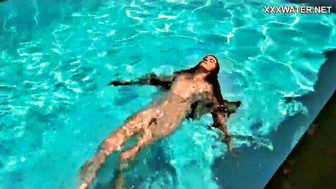 Lana Lenani petite Hungarian beauty floating nude underwater in pool