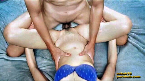 Asian woman in blue bra penetrated by naked man in intimate JAV couple scene