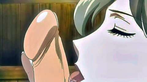 Anime mom with green hair giving blowjob in Big Tits JAV scene
