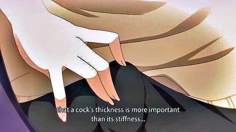 Anime girl hand gripping thick cock, emphasizing thickness over stiffness in hentai scene