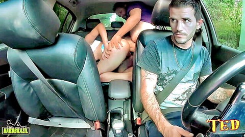 Lalla Potira fucked by Binho Ted in car backseat while husband drives