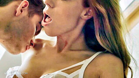 Holly Molly in intimate morning kiss with boyfriend, white lingerie