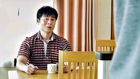 Thoughtful Japanese man in casual shirt, scene from Saeko Matsushita's JAV