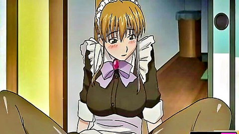 Blonde anime maid with big tits in seductive pose, hentai uncensored