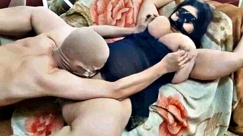 Busty Arab woman in intense anal sex and deepthroat with masked men