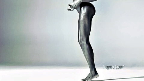 Simone's shiny ebony nude ass and legs in artistic behind-the-scenes pose