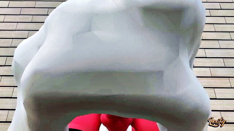 POV of muscular shiny white latex ass spread wide with thick pink dildo inserted and red jockstrap pulled aside